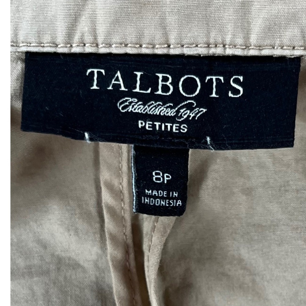 Talbots Petites Tan Khaki Cotton Utility Blazer Safari Jacket 4-Pocket Size 8P - Picture 8 of 9